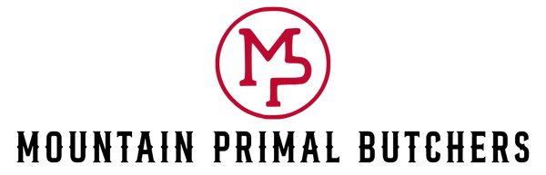 Mountain Primal Butchers logo with a red circular 'MP' monogram above black text on a white background.